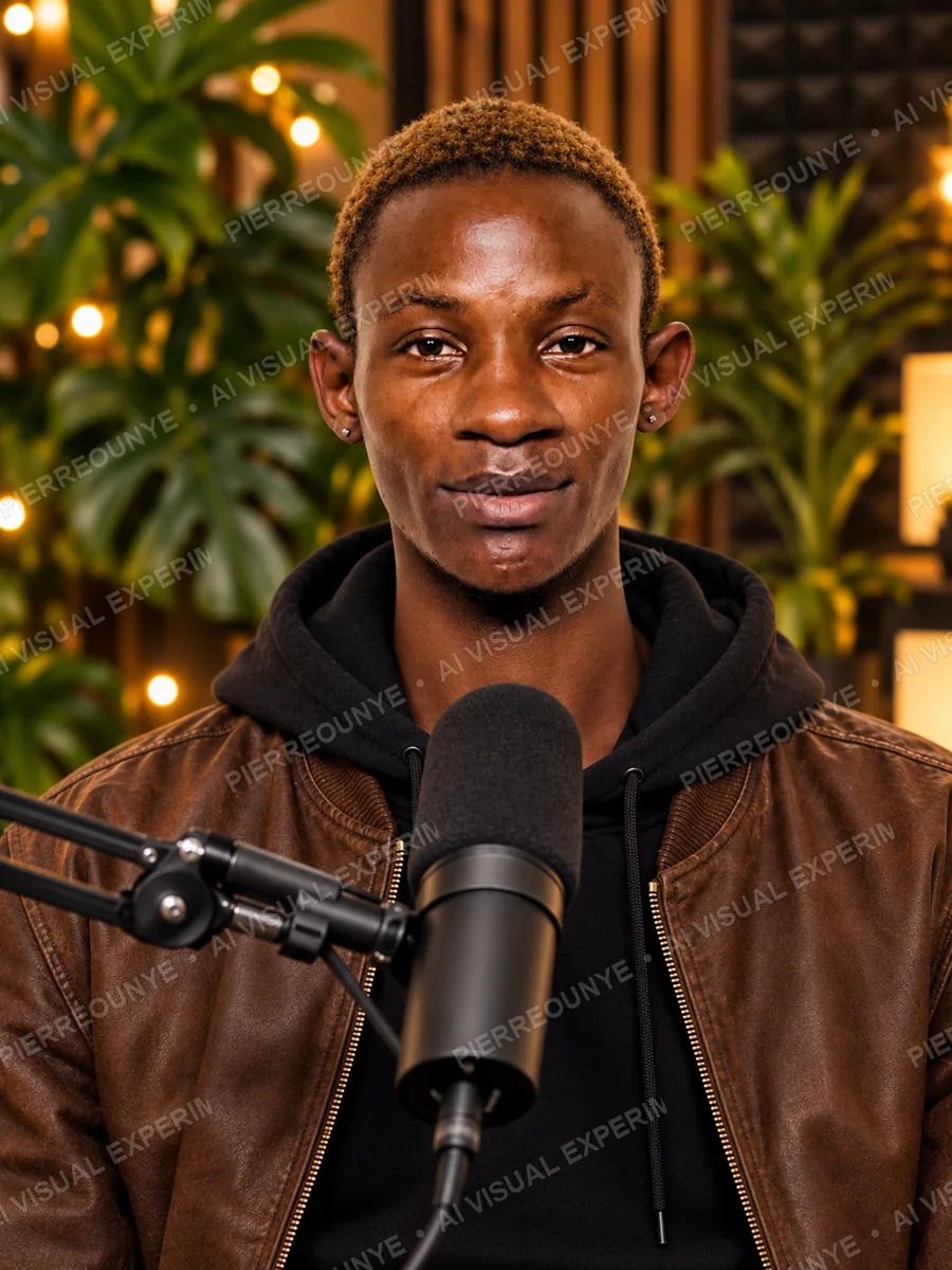 AI-redesigned portrait of Lawrence Onyango in a studio-inspired setting