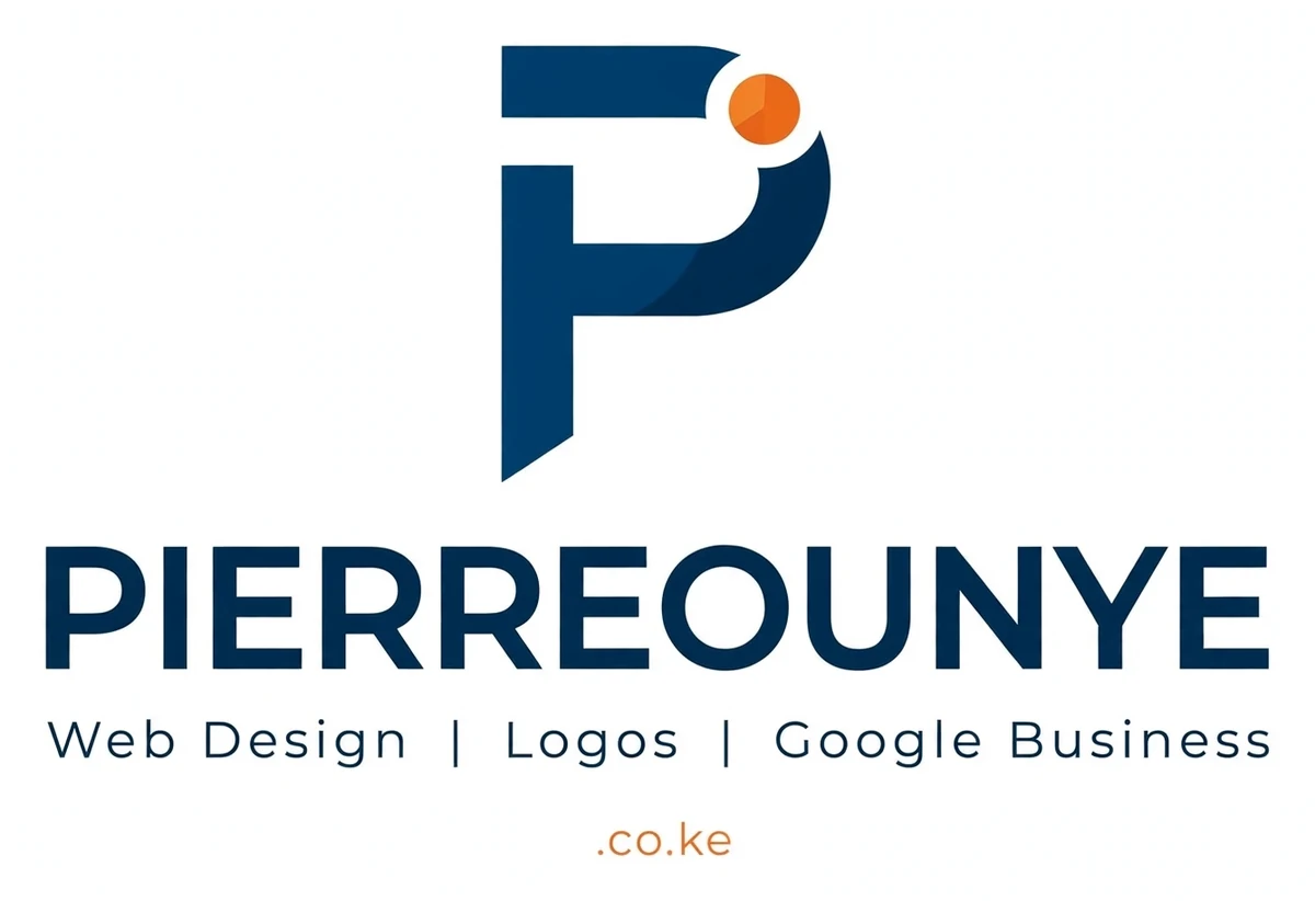 Main Pierreounye logo with navy P mark, orange accent, and service tagline